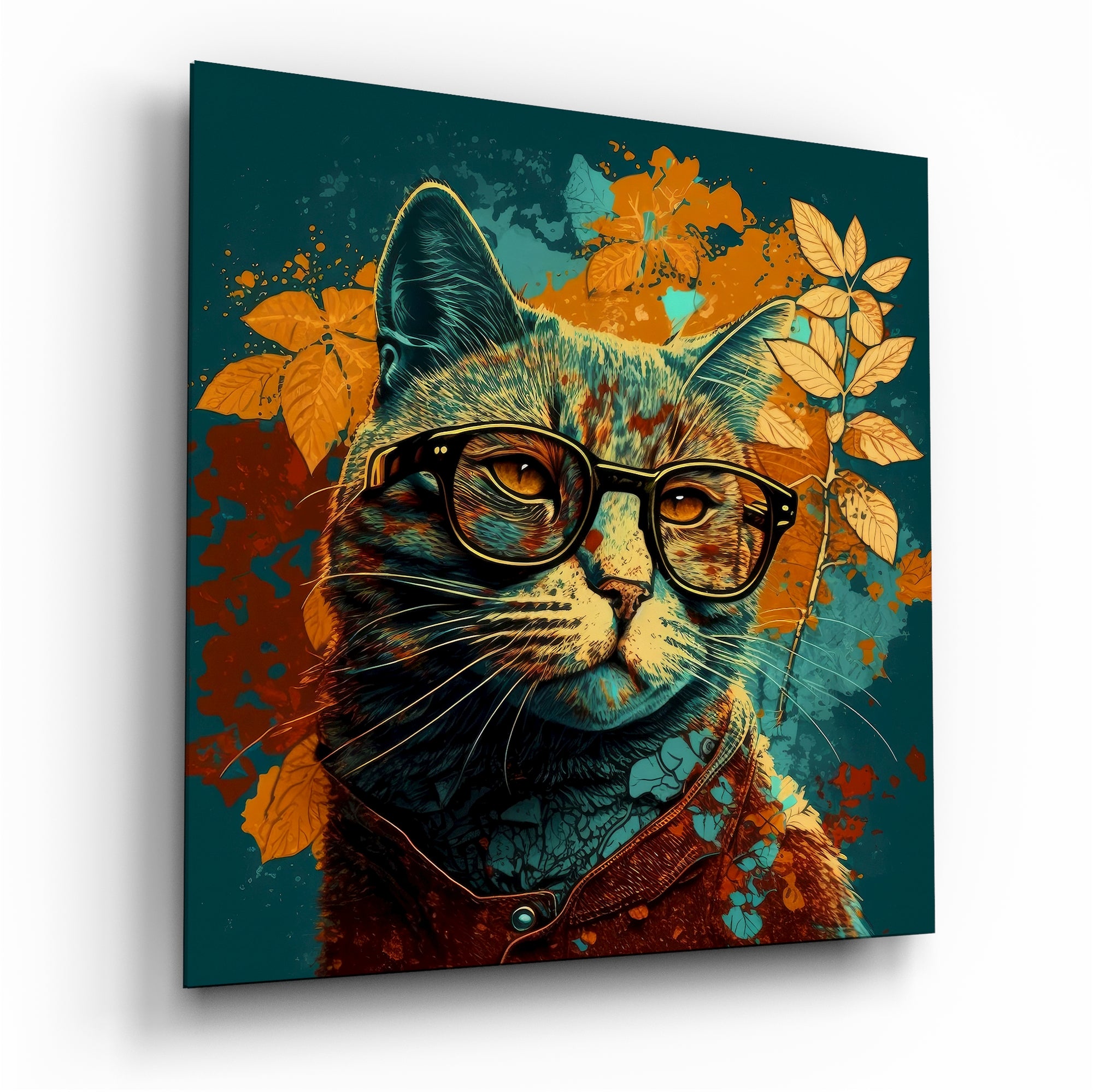 Intellectual Cat Glass Wall Art  || Designers Collection