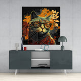 Intellectual Cat Glass Wall Art  || Designers Collection