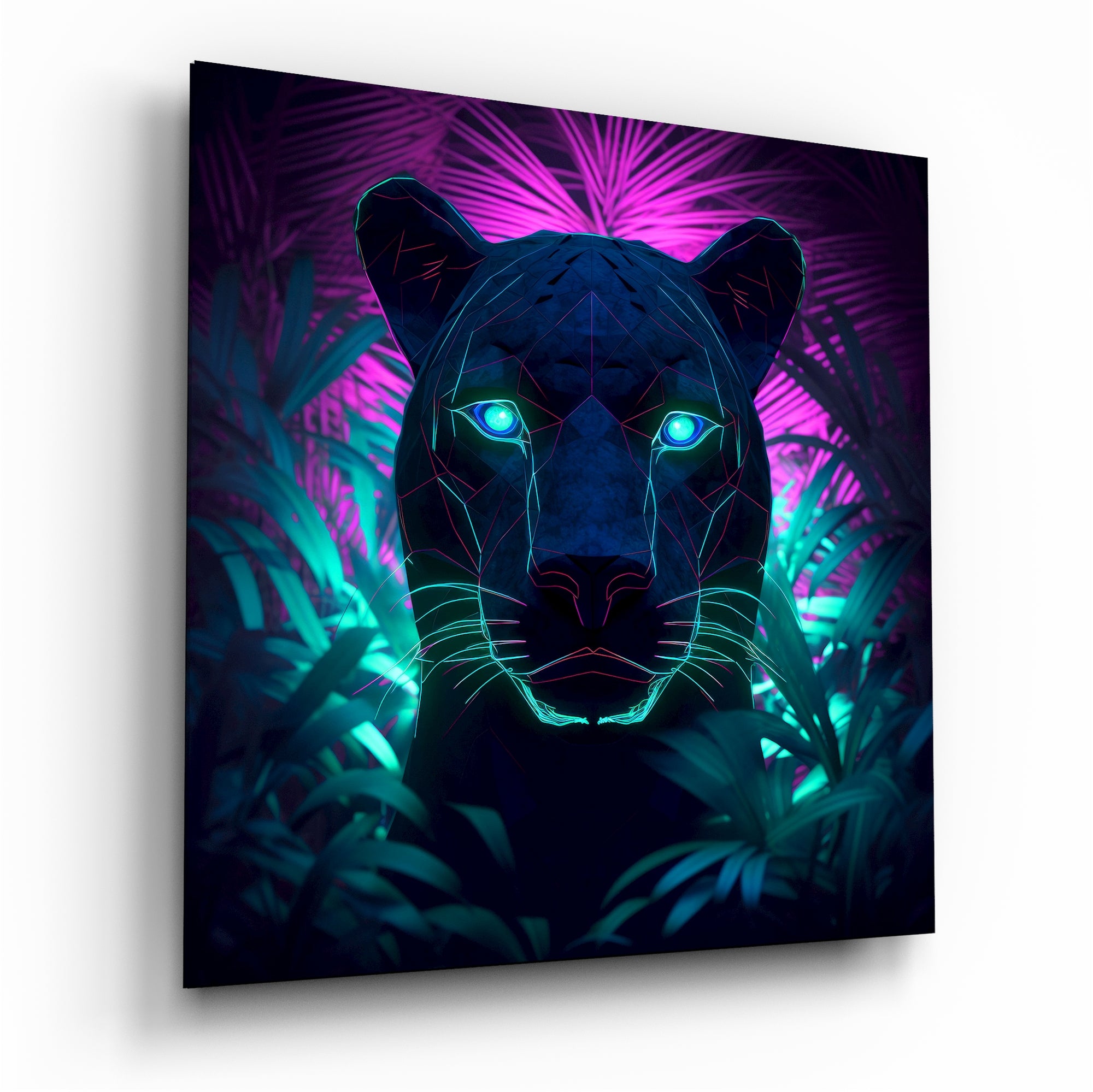 Neon Panther Glass Wall Art  || Designers Collection