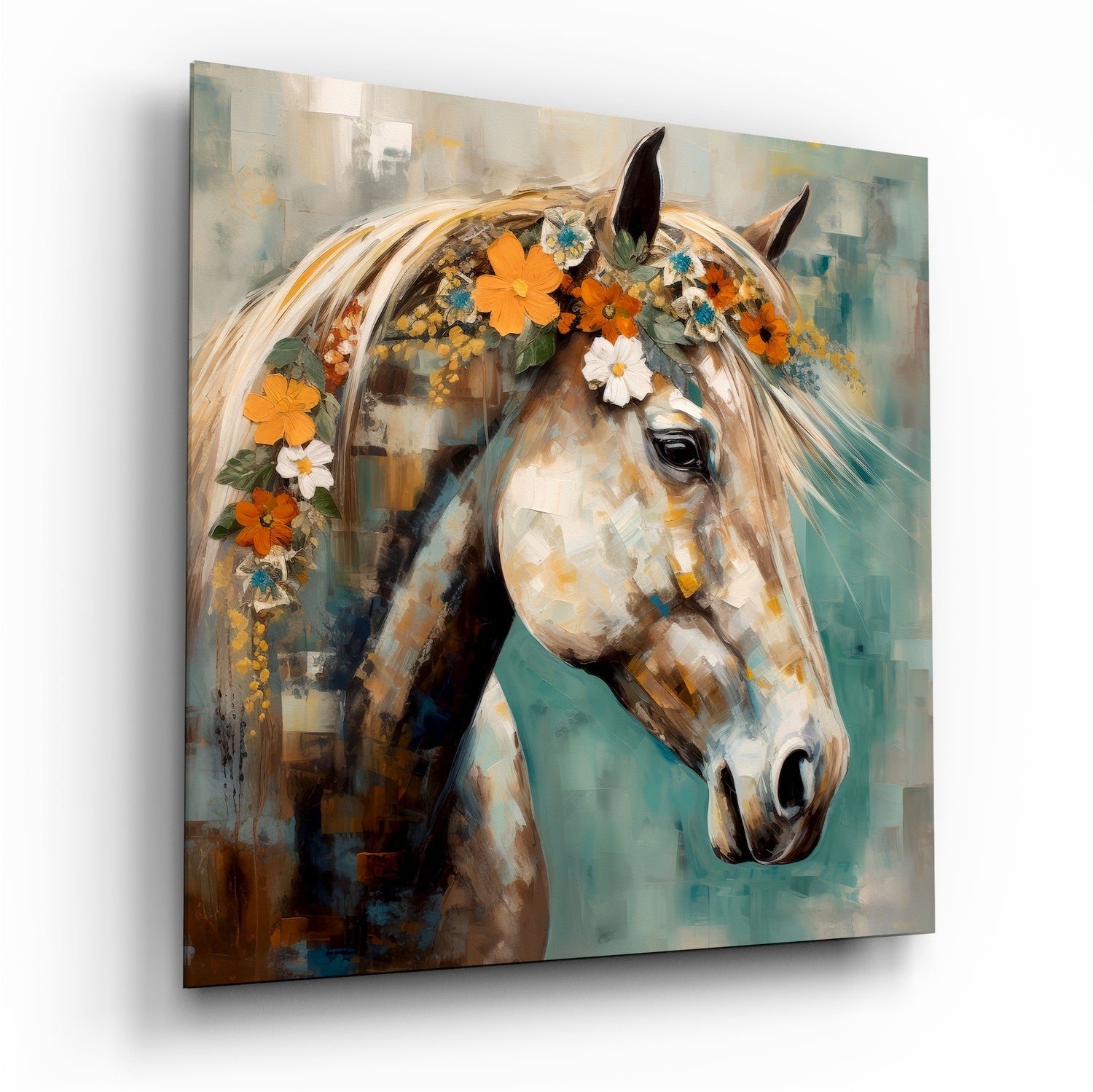 	Flower And Horse Glass Wall Art