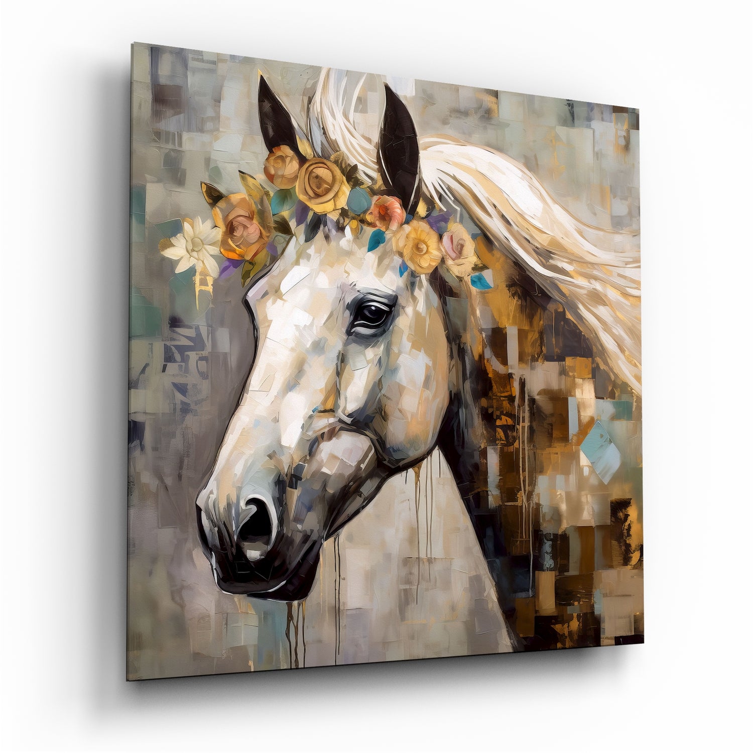 	Flower And Horse Glass Wall Art